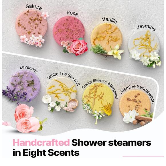 SHOWER STEAMERS FLOWERS AROMATHERAPY 8 PIECE GIFT BOX BATH BOMBS ESSENTIAL OILS - Picture 5 of 7